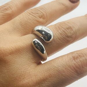 Drop Shaped Silver Wrap Ring, Stainless Steel